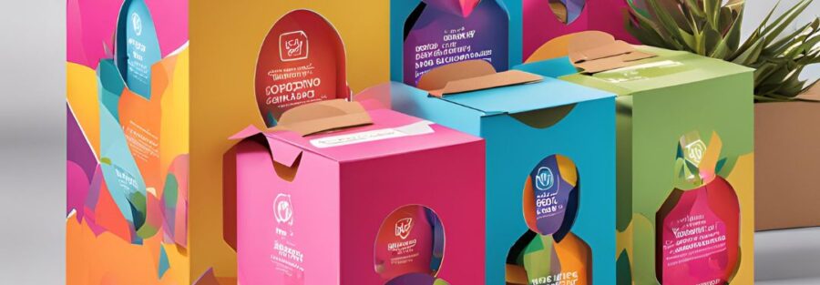 Varias cajas de cartón coloridas y personalizadas, utilizadas para empaques de productos.