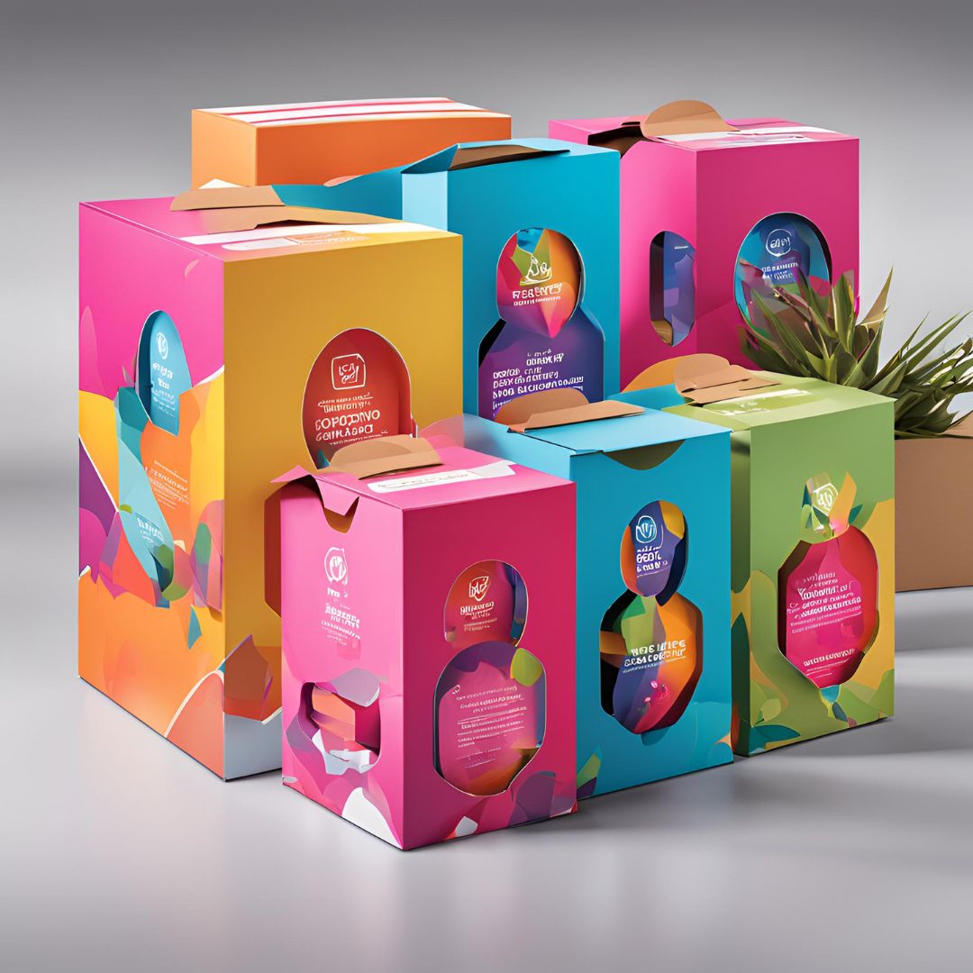 Varias cajas de cartón coloridas y personalizadas, utilizadas para empaques de productos.