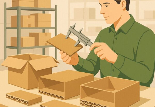 Vista de cajas de cartón con diferentes grosores y ondas (simple, doble y triple) utilizadas en packaging resistente y sostenible.
